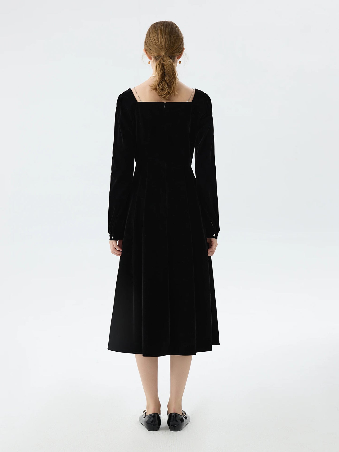Black Velvet Square Neck Maxi Dress
