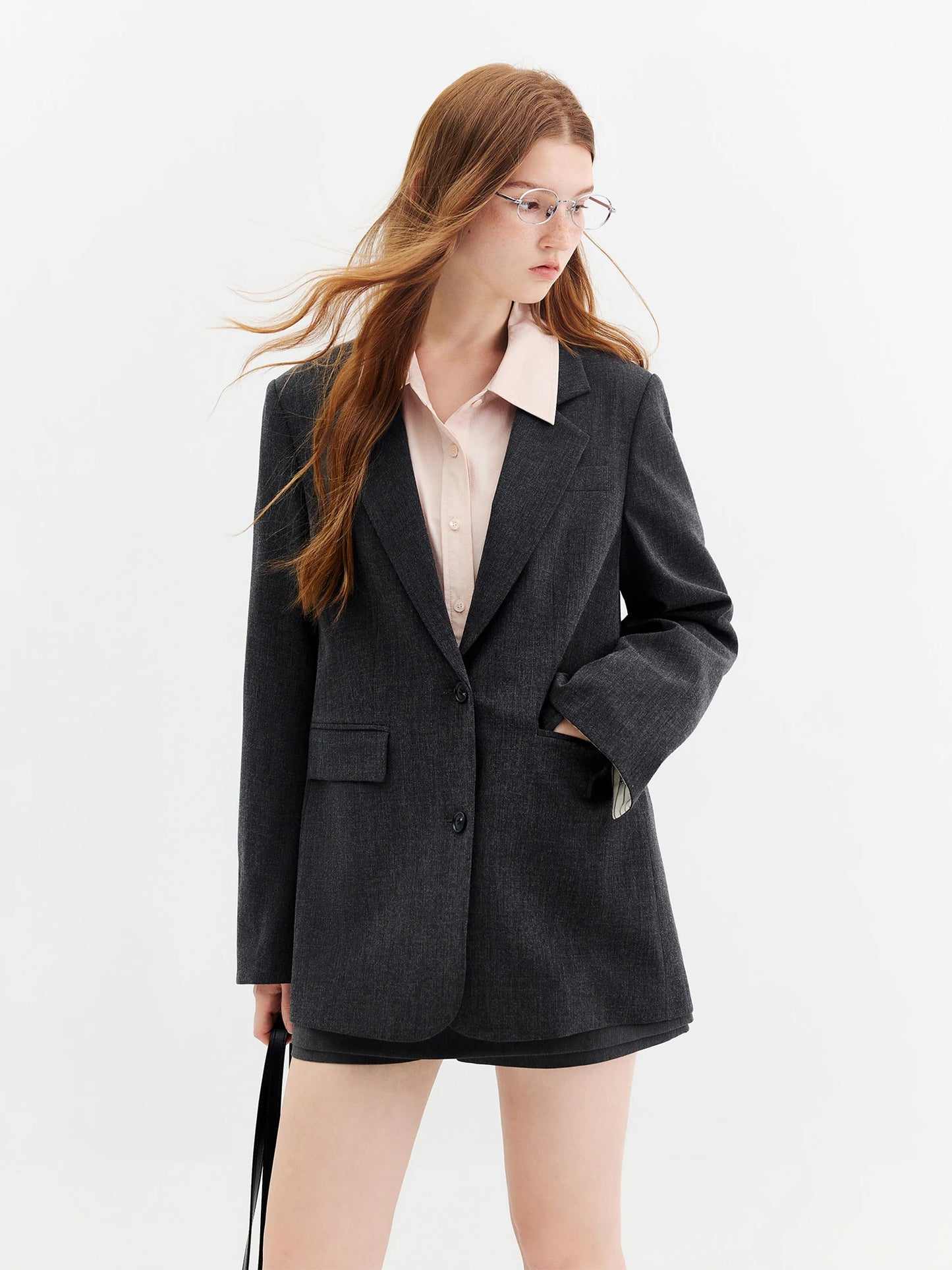 Charcoal Contrast Cuff Oversized Blazer