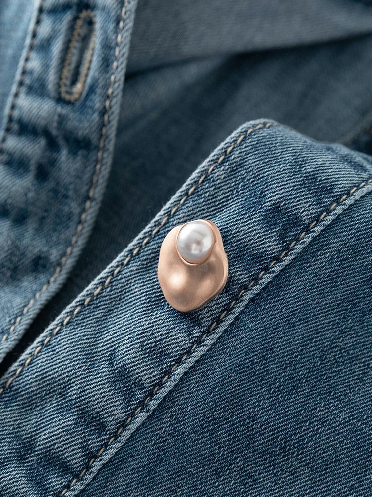 Cropped Blue Denim Button Shirt