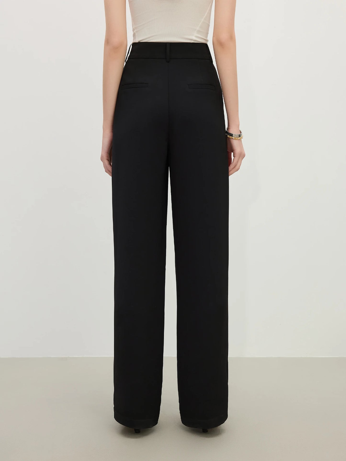 Black High Waist Straight Trousers