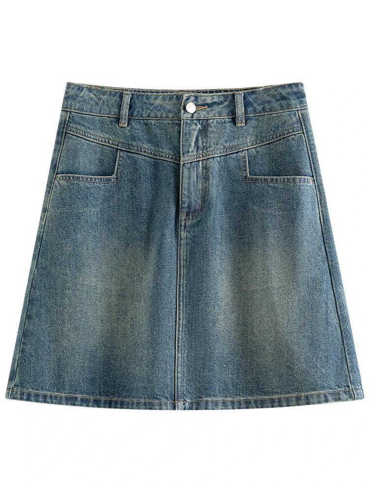 Blue Denim A-Line Mini Skirt