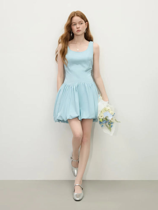 Pale Blue Bubble Hem Mini Dress