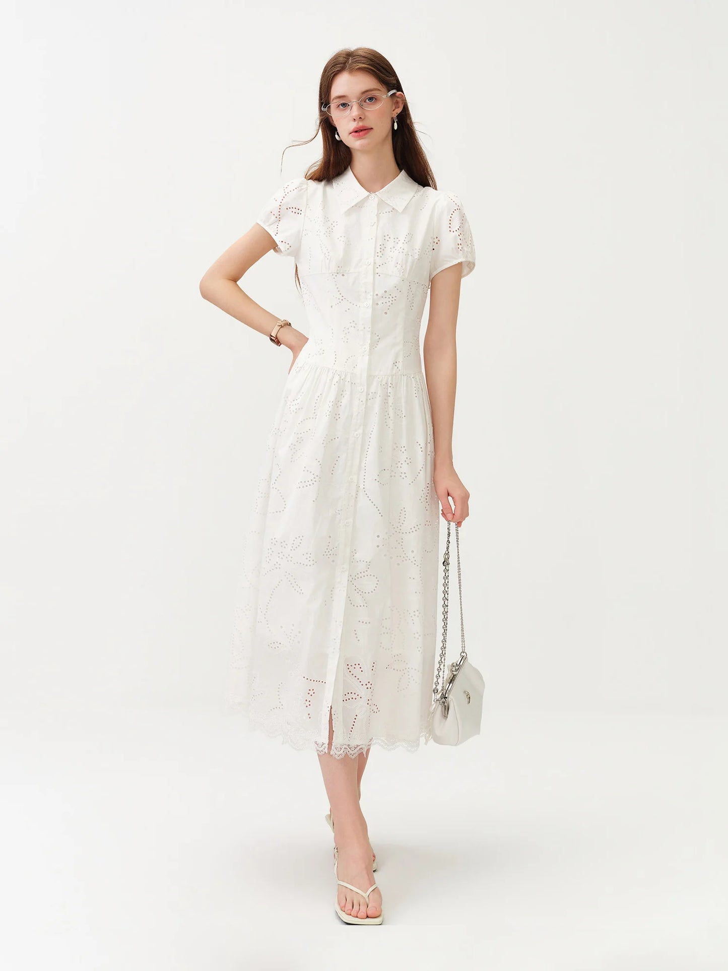White Eyelet Shirt Maxi Dress