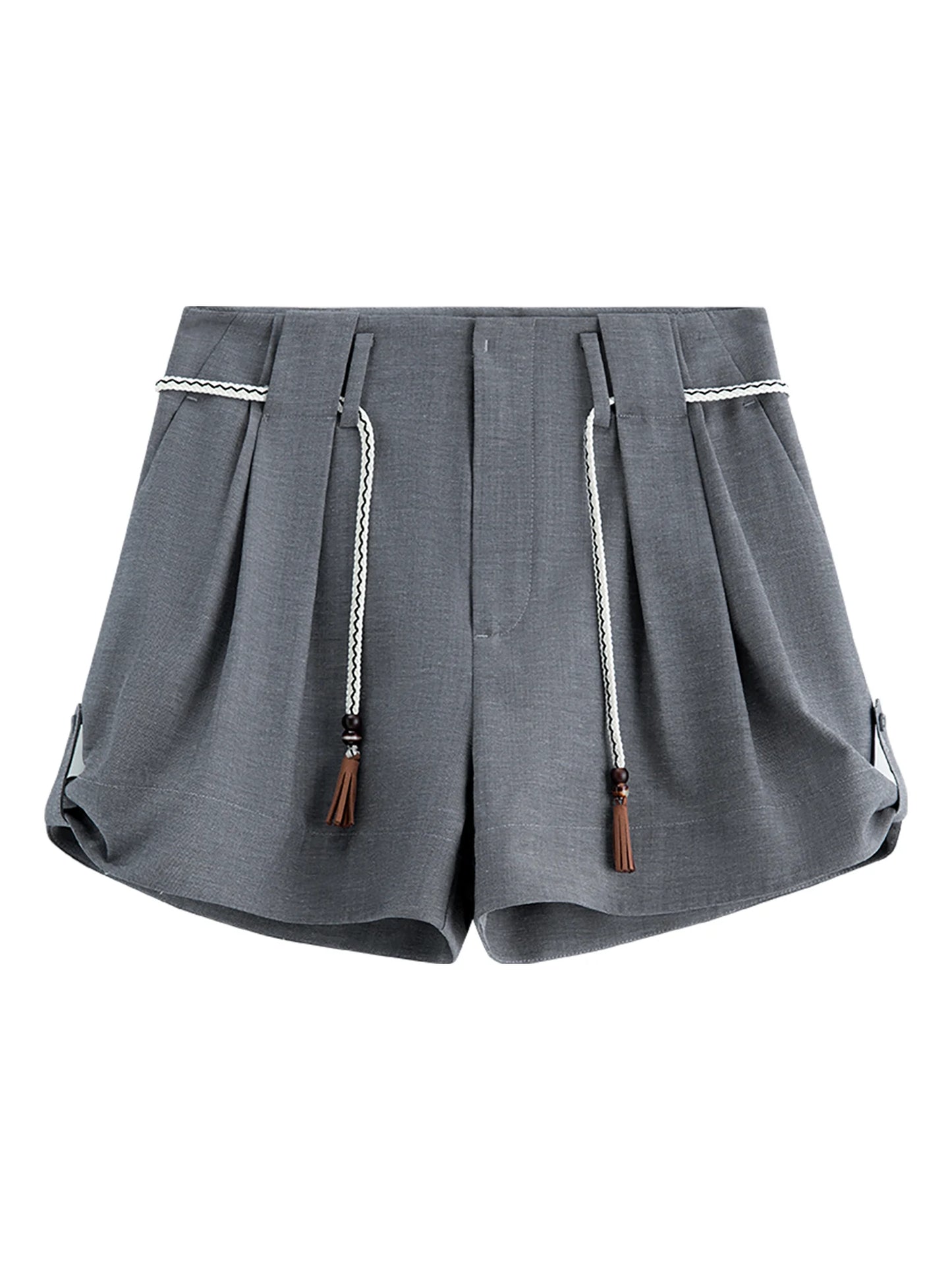 Charcoal Drawstring Pleated Shorts