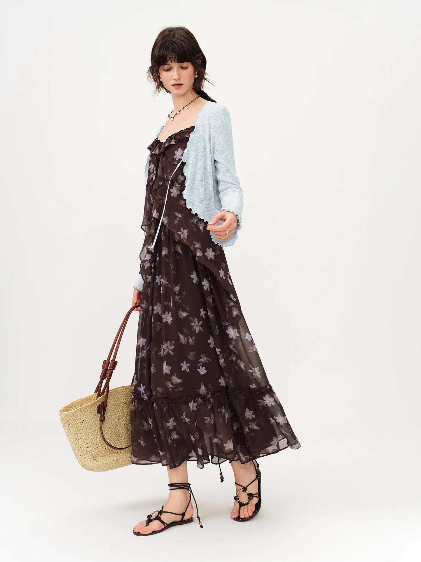 Brown Floral Halter Maxi Dress