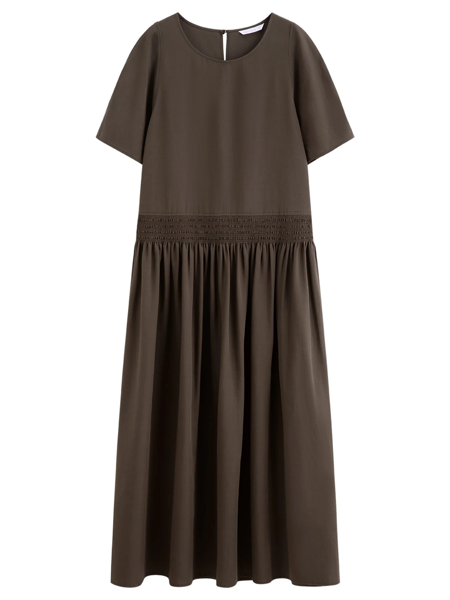 Brown Gathered Waist Maxi Dress