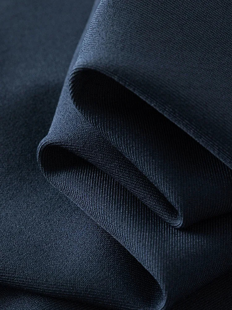 Navy Belted Pleated Midi Skirt