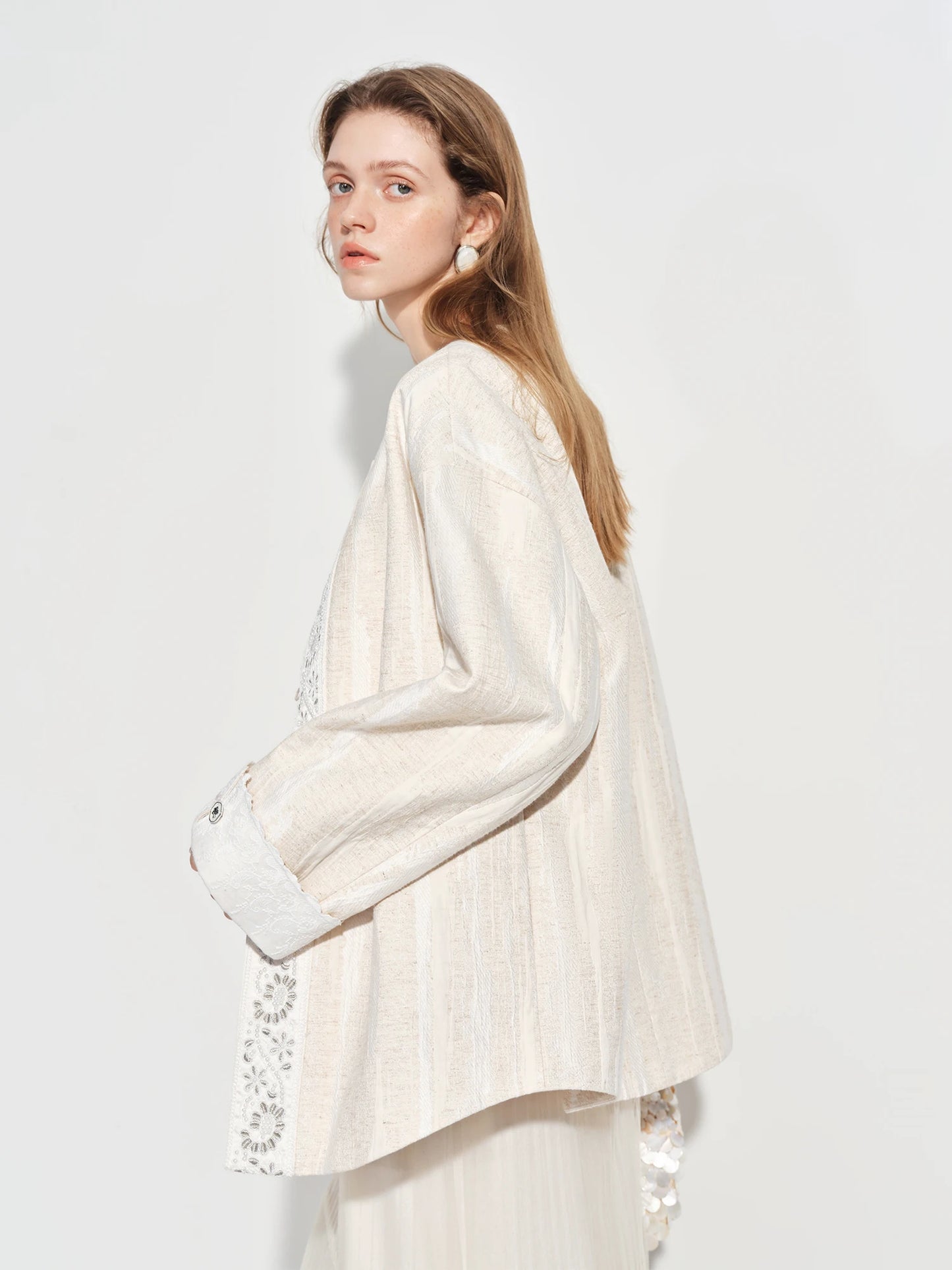 Pale Blue Floral Jacquard Jacket