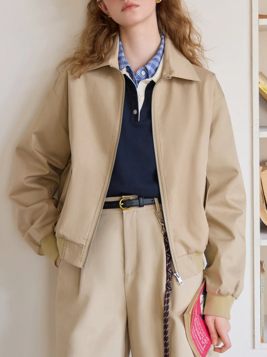 Khaki Cropped Bomber Jacket