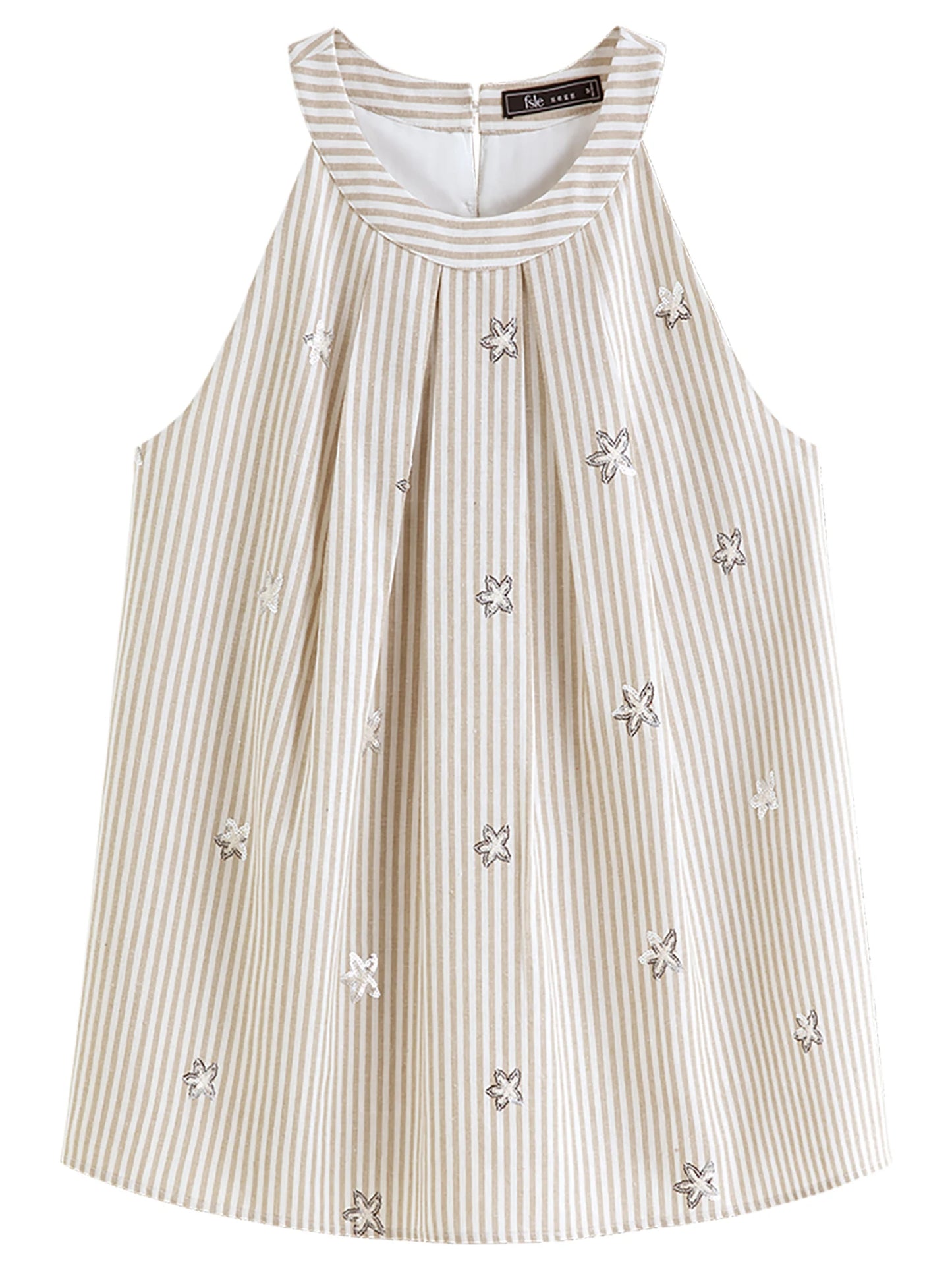 Beige Striped Embroidered Swing Blouse