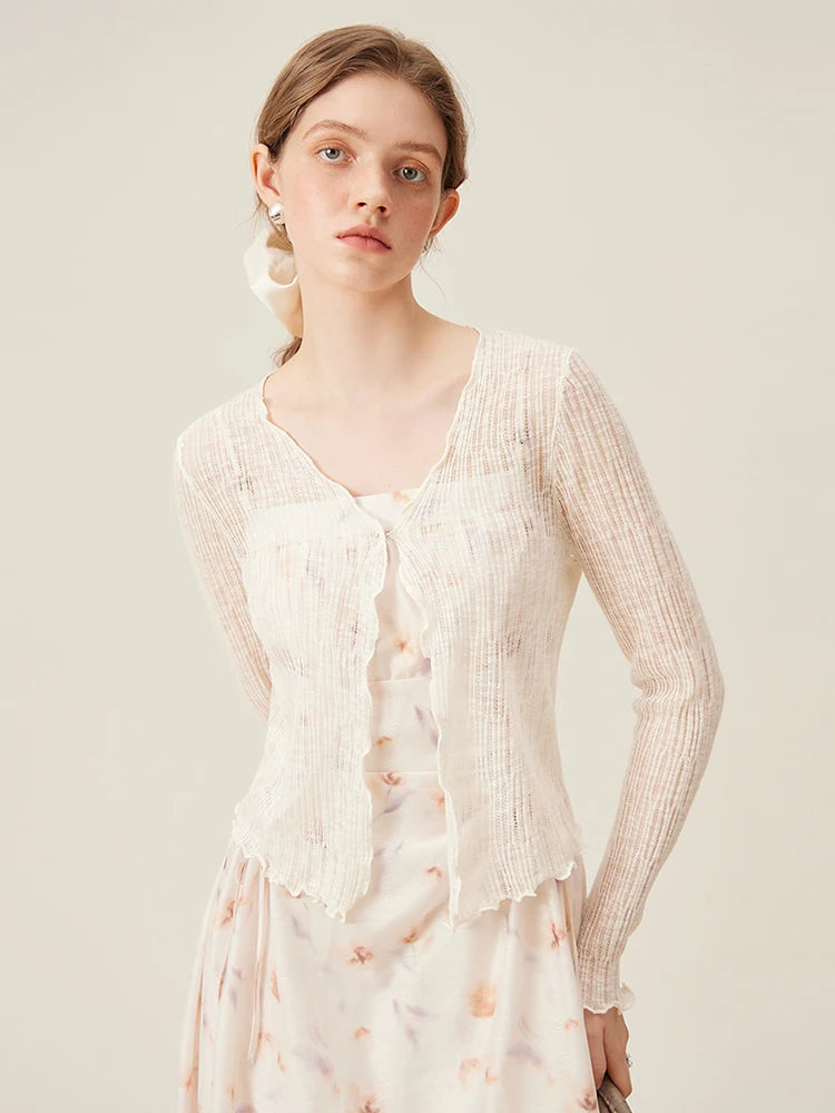 Lilac Sheer Ribbed Knit Cardigan