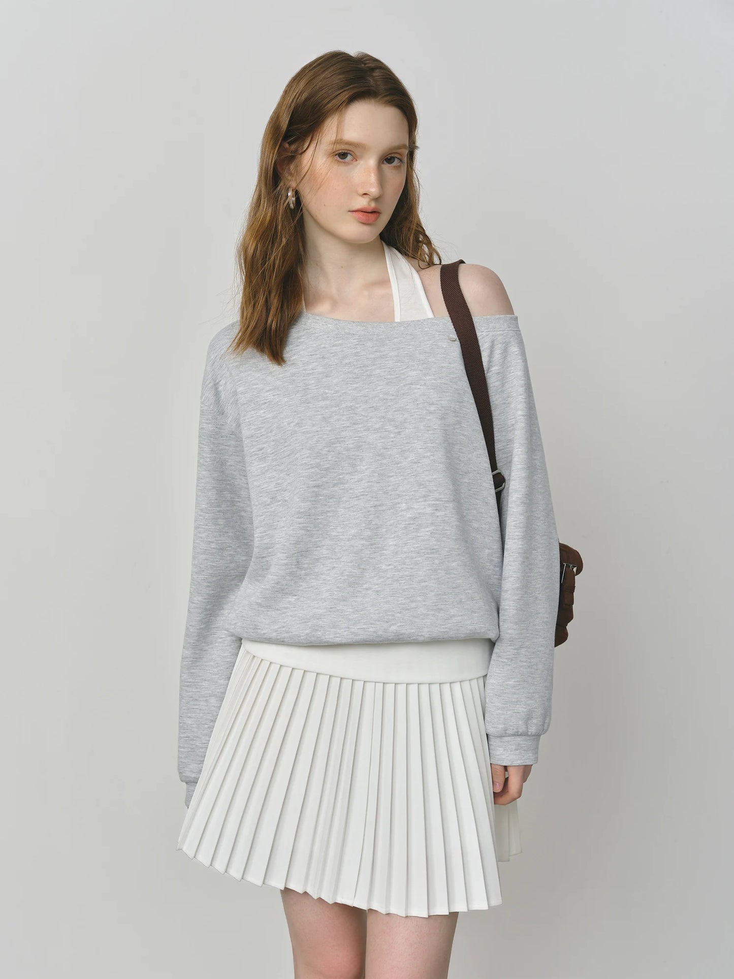 Grey Off Shoulder Layered Sweatshirt