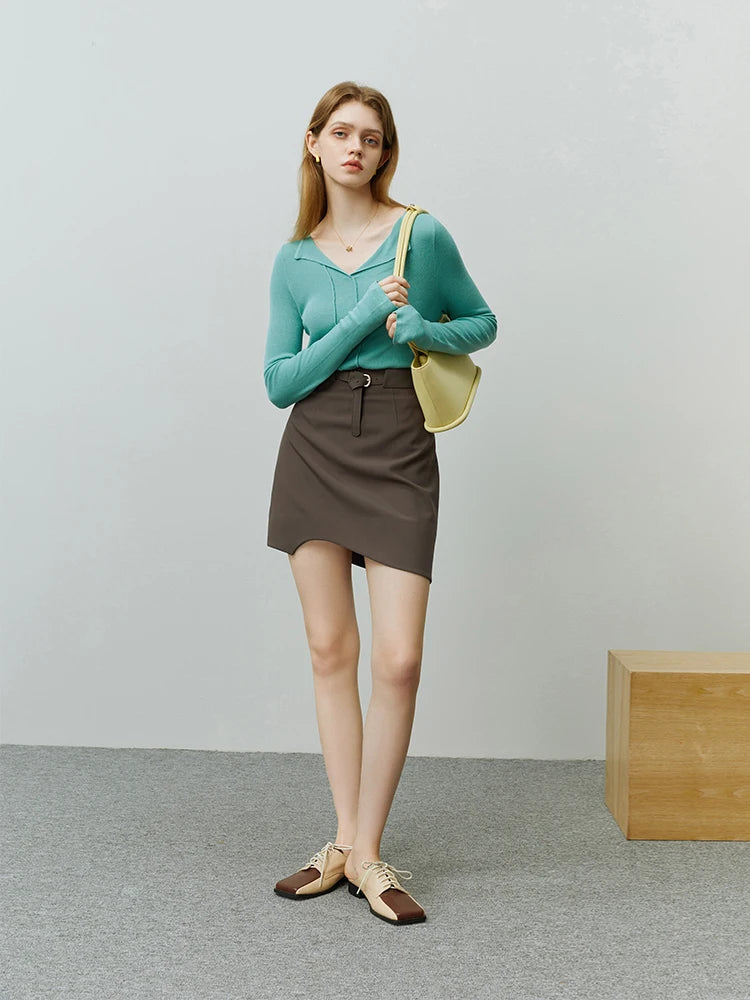 Taupe Asymmetric Wrap Mini Skirt