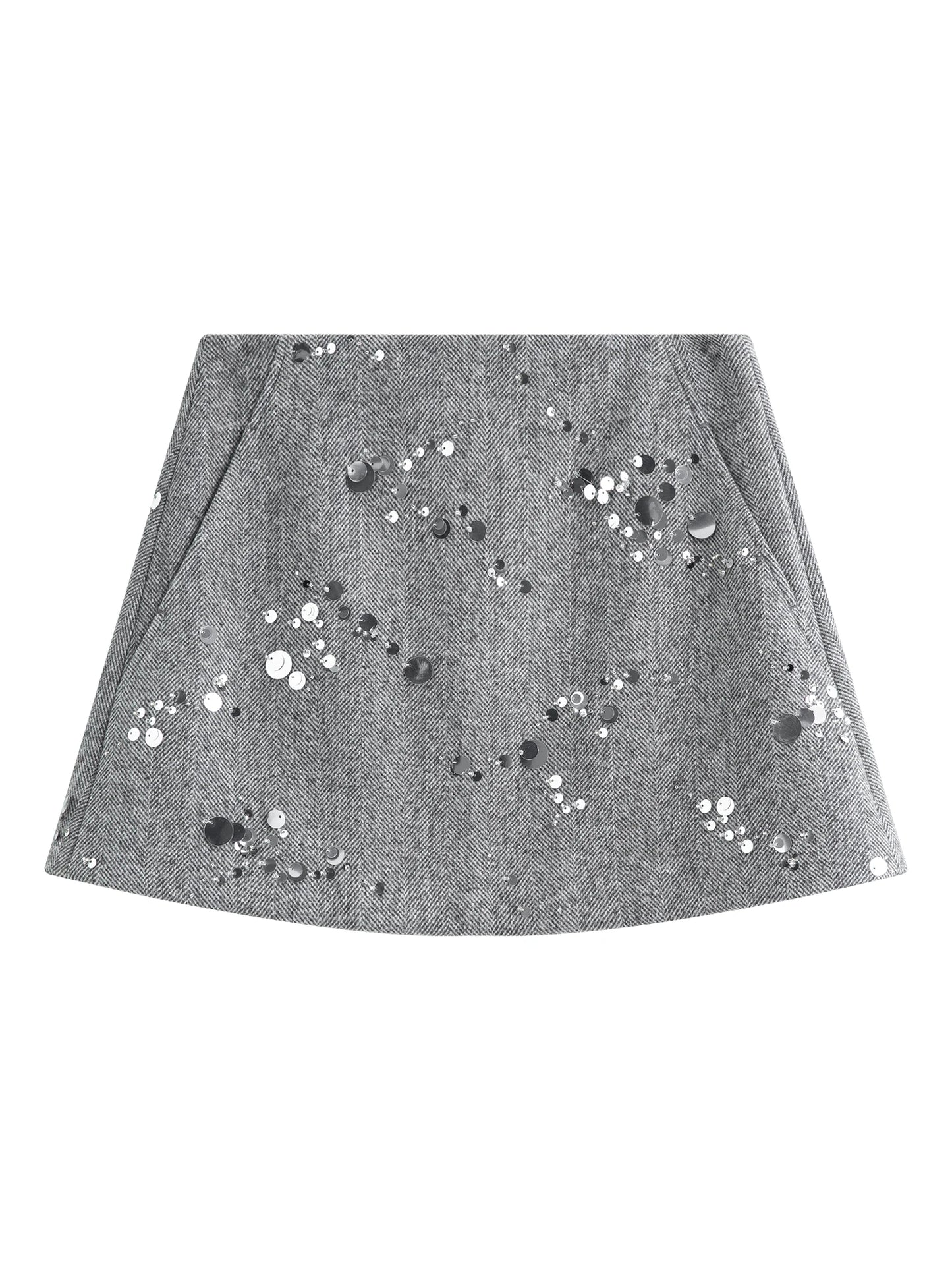 Grey Sequin Embellished Mini Skirt