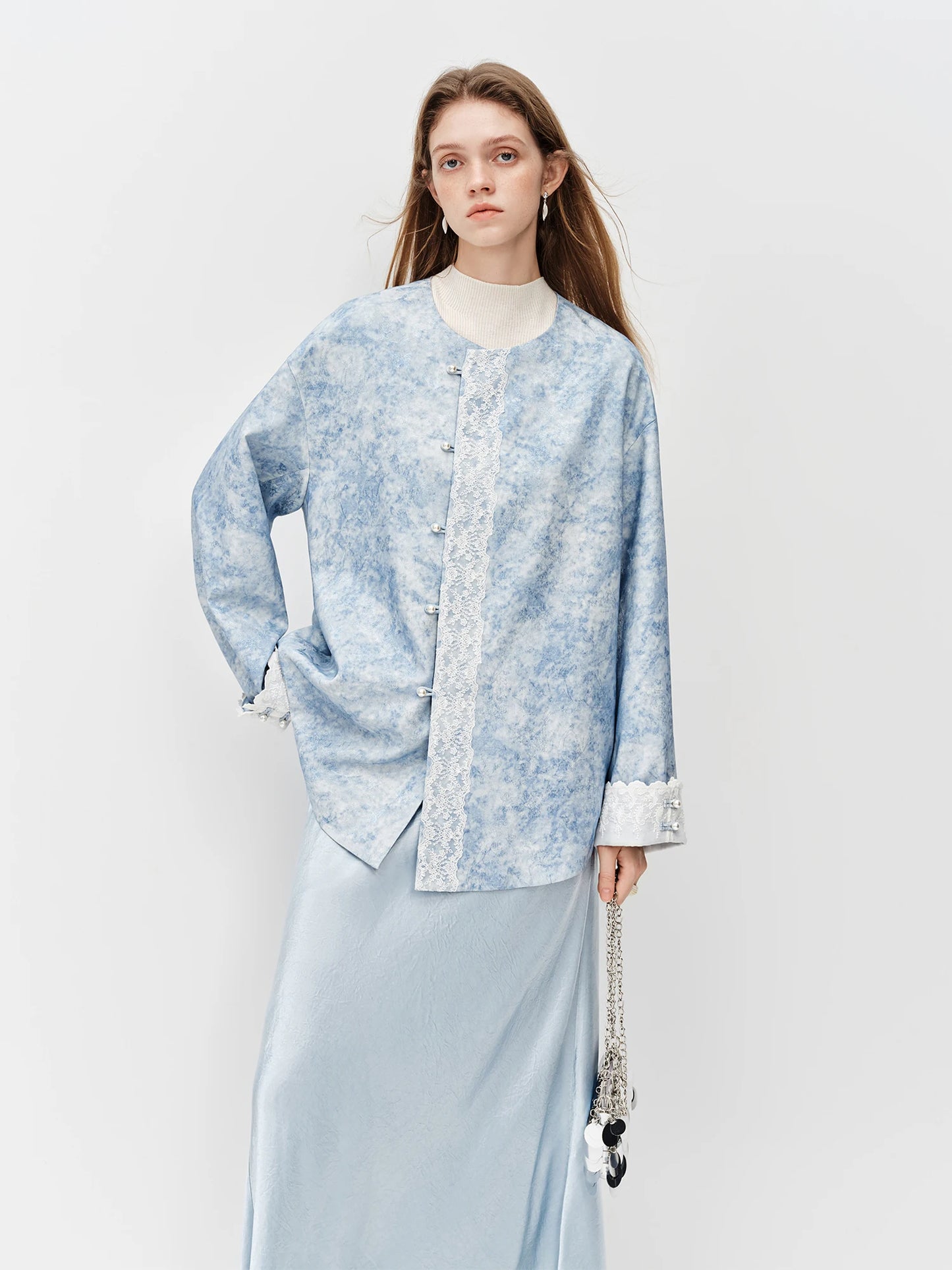 Pale Blue Floral Jacquard Jacket