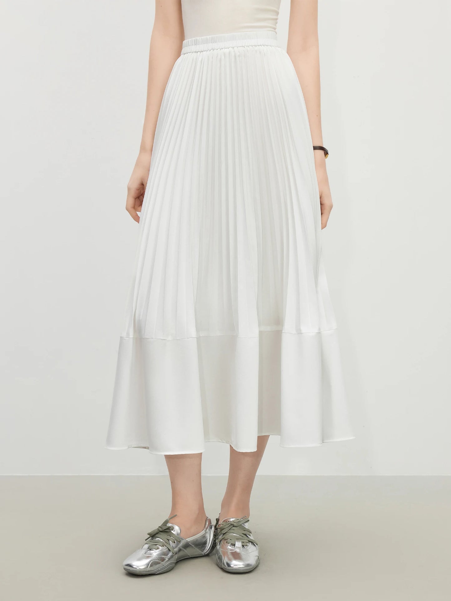 White Pleated Chiffon Maxi Skirt