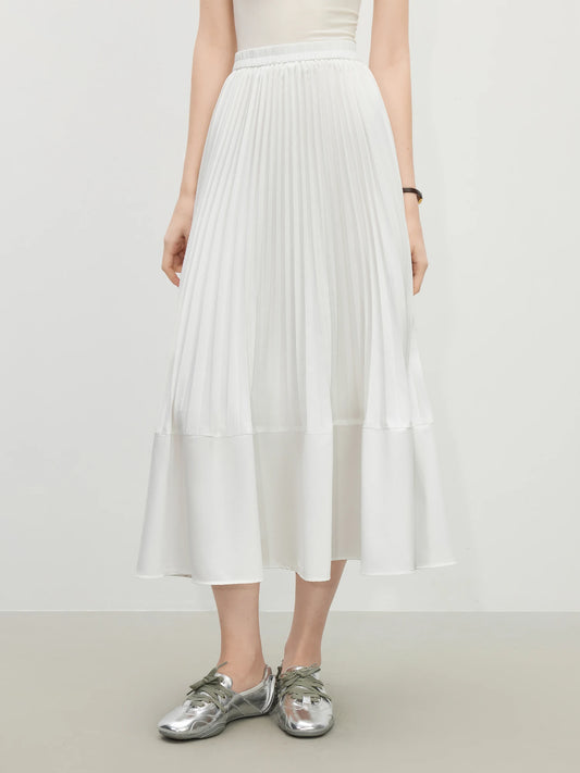 White Pleated Chiffon Maxi Skirt