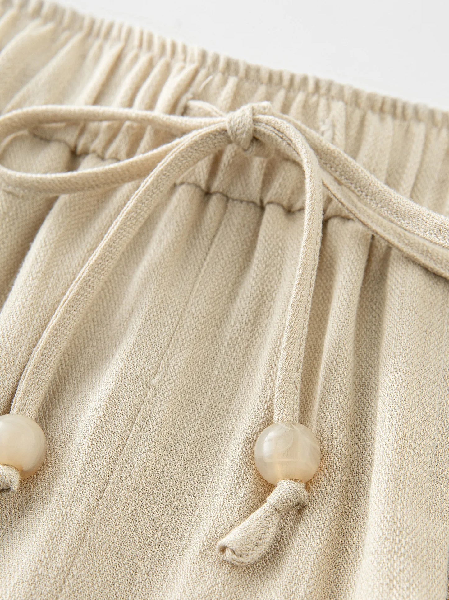 Brown Pleated Linen Wide Leg Pants