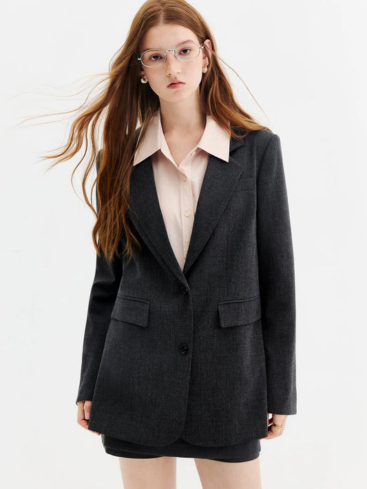 Charcoal Contrast Cuff Oversized Blazer