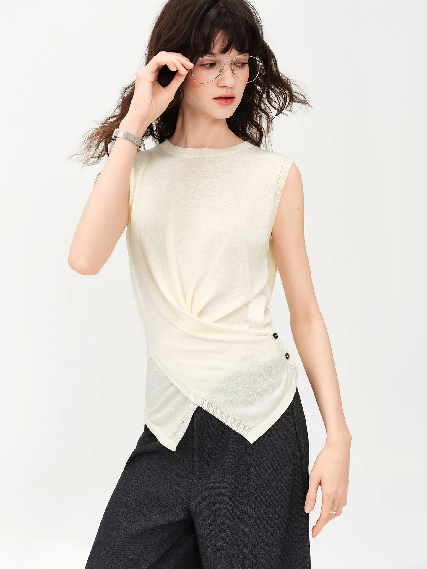 Black Draped Sleeveless Knit Top