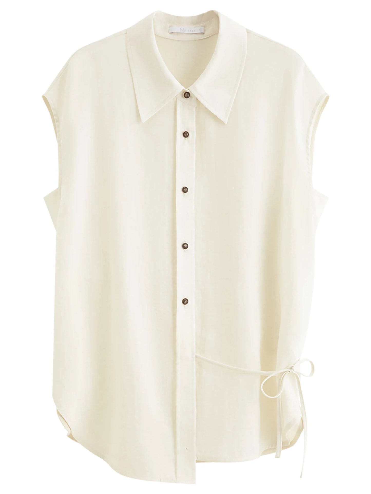 Ivory Linen Belted Sleeveless Shirt