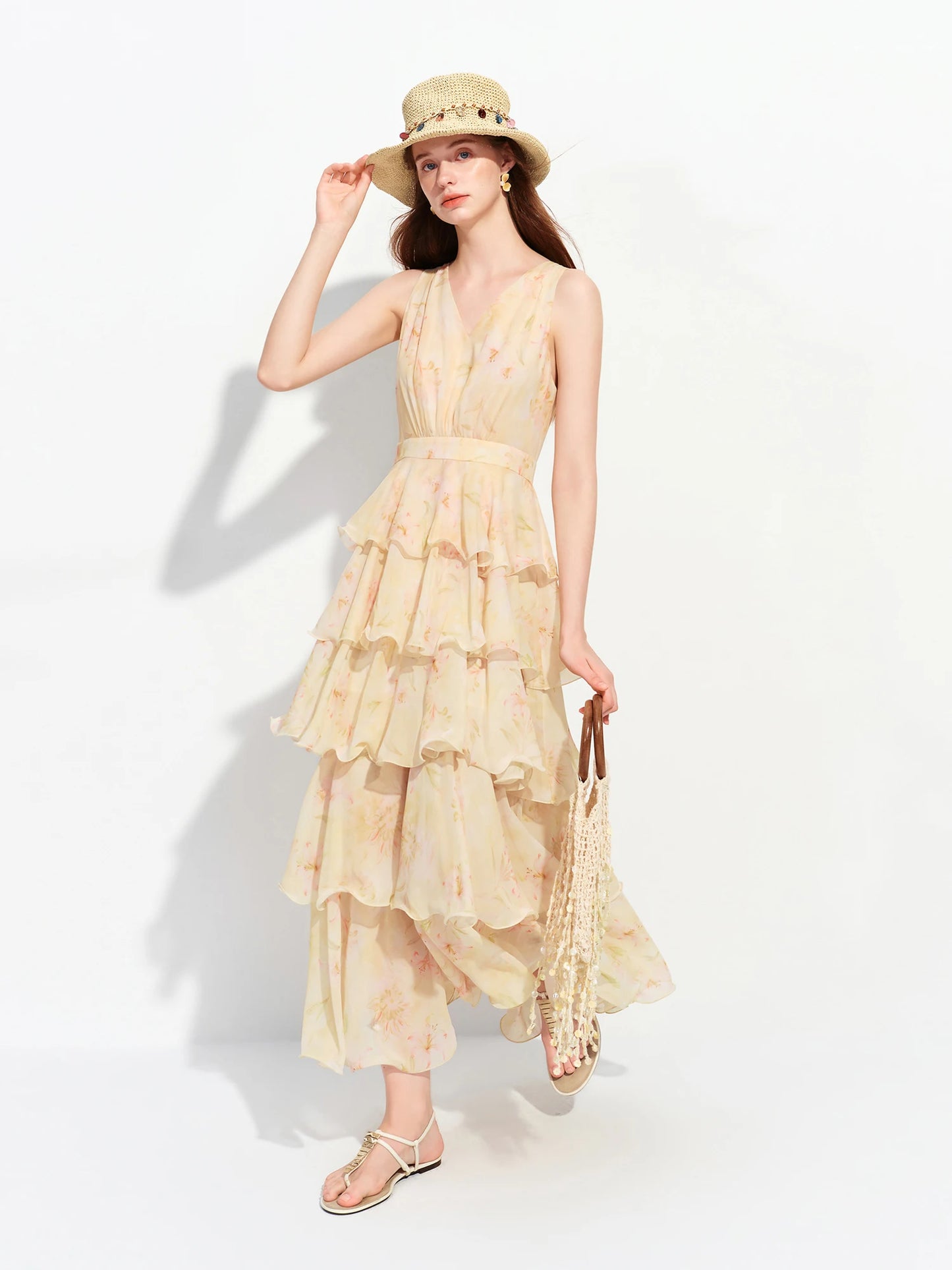 Butter Yellow Floral Tiered Maxi Dress