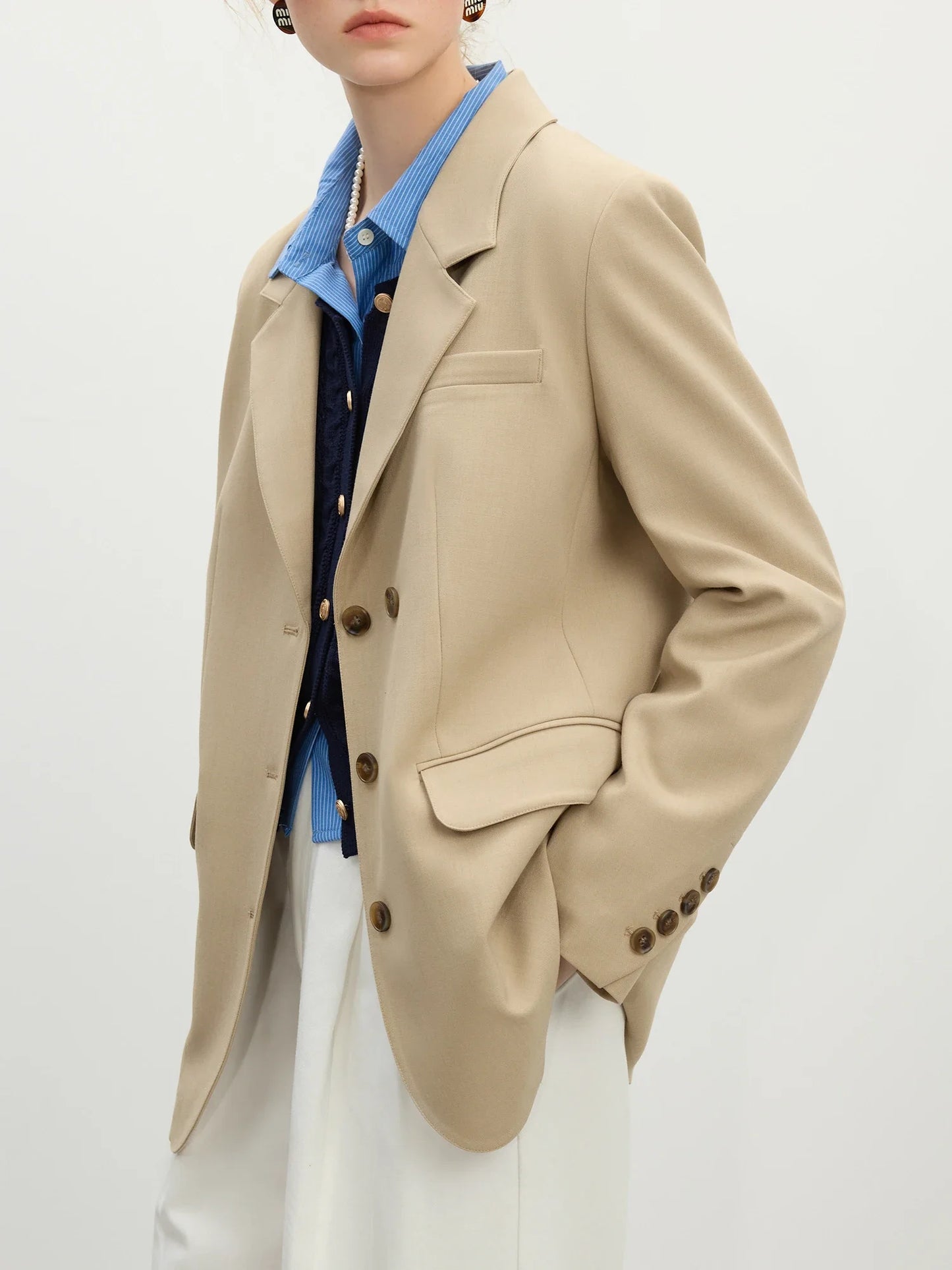 Khaki Double Breasted Relaxed Blazer