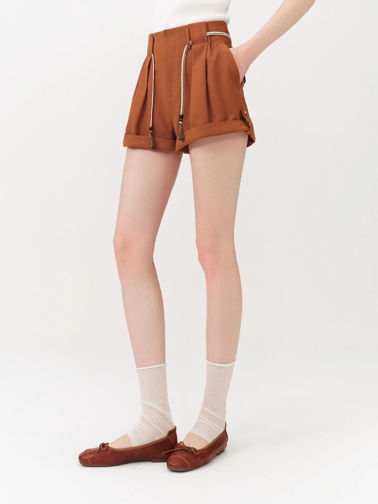 Charcoal Drawstring Pleated Shorts