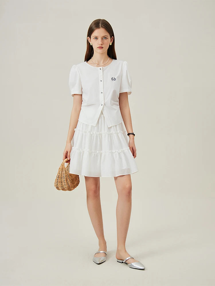 Pale Blue Short Sleeve Button Blouse