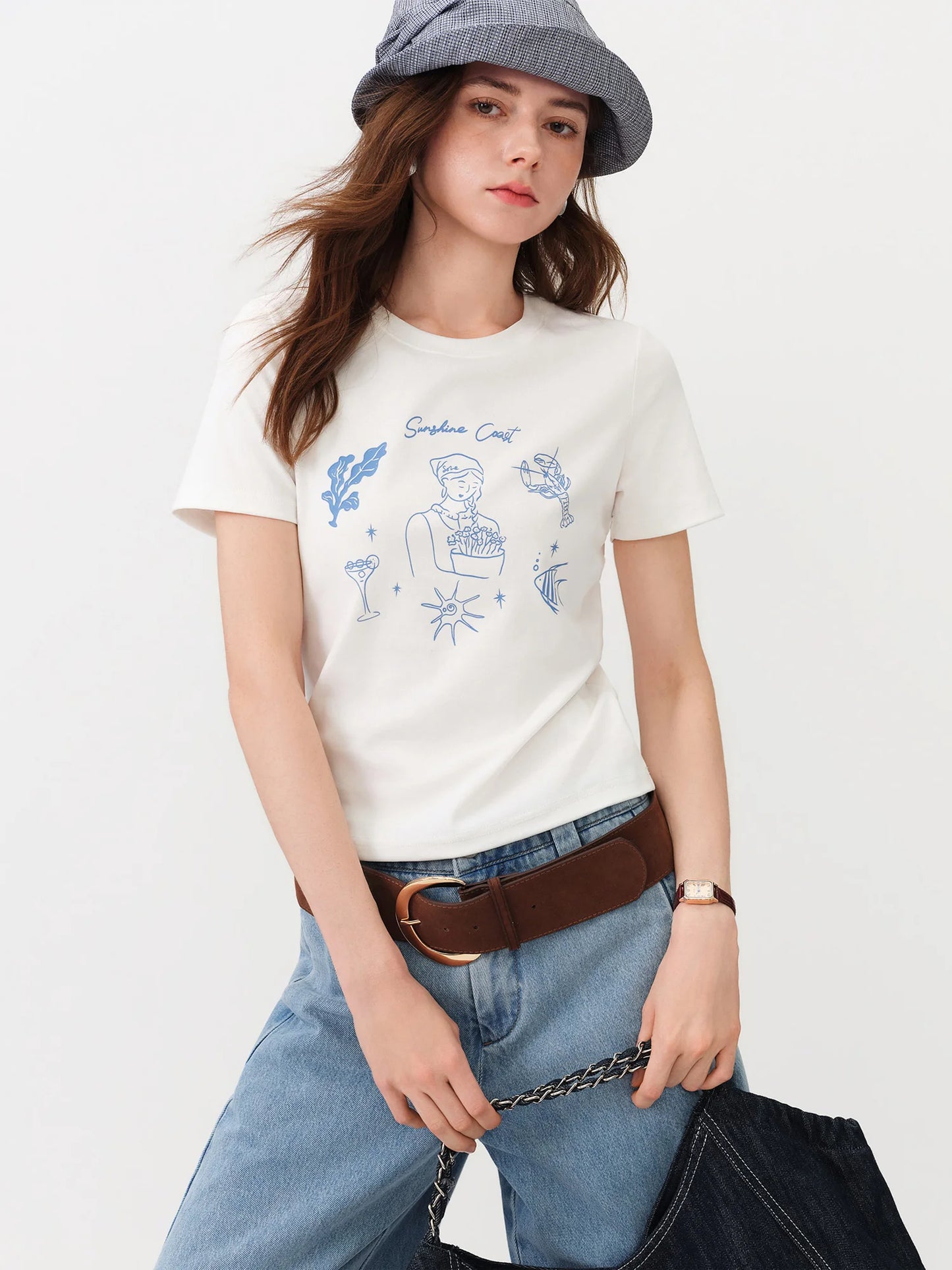 White Botanical Graphic Cotton Tee