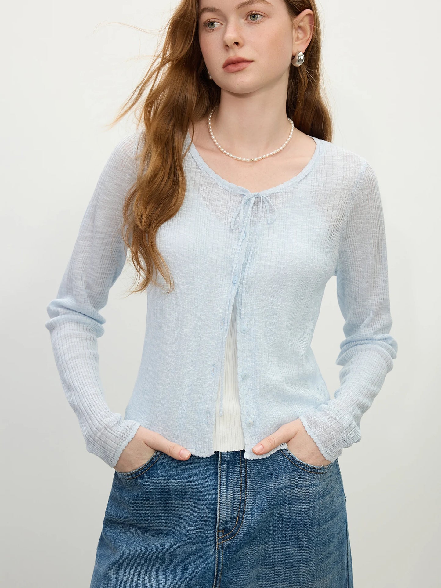 Powder Blue Sheer Knit Cardigan