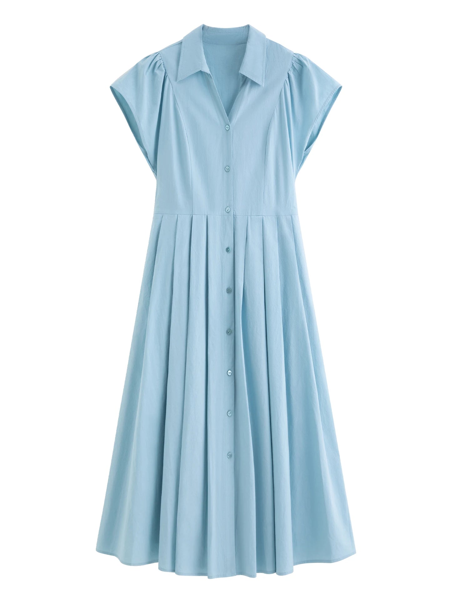 Pale Blue Belted Shirt Midi Dress