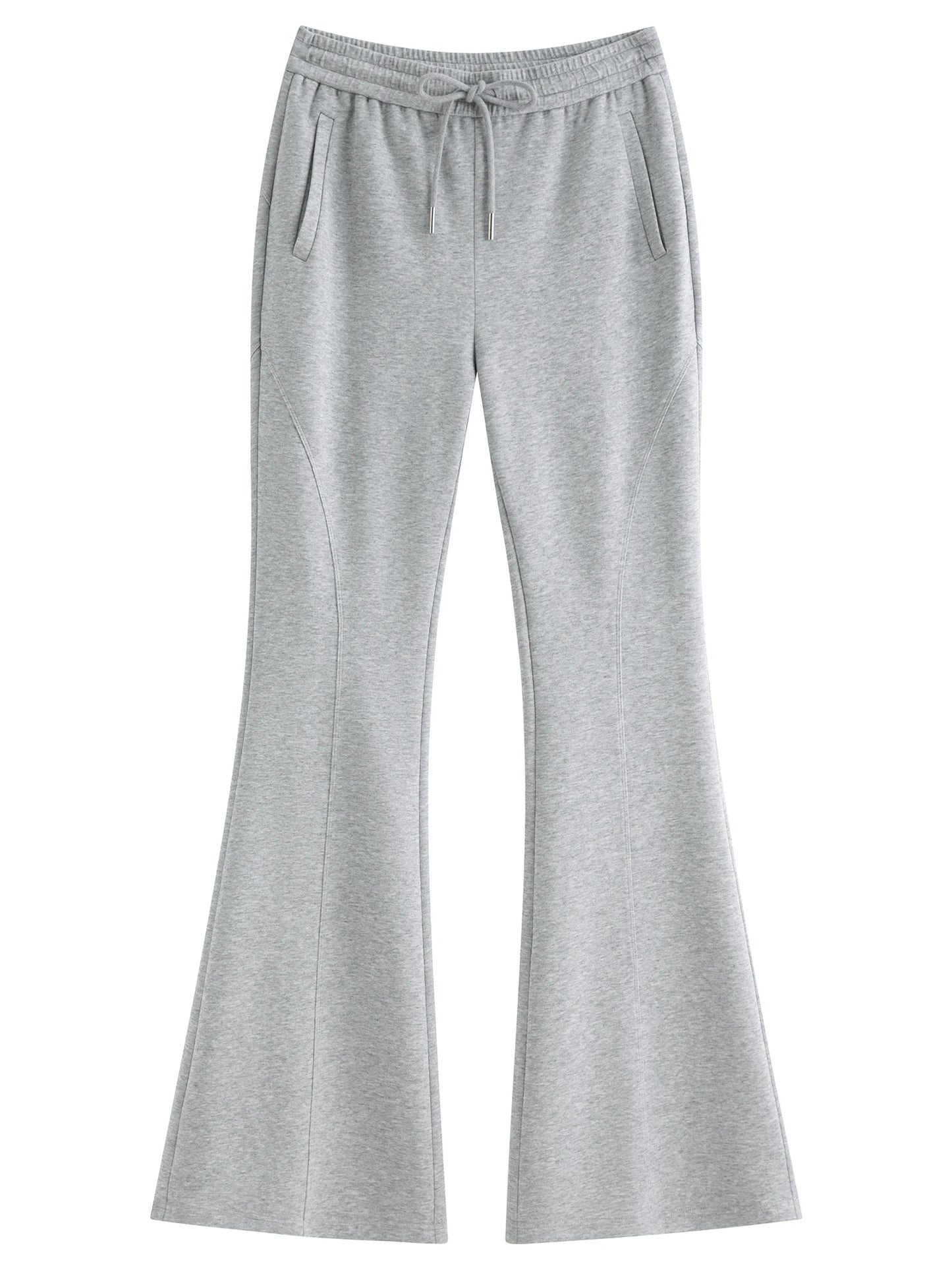 Grey Drawstring Flared Knit Pants