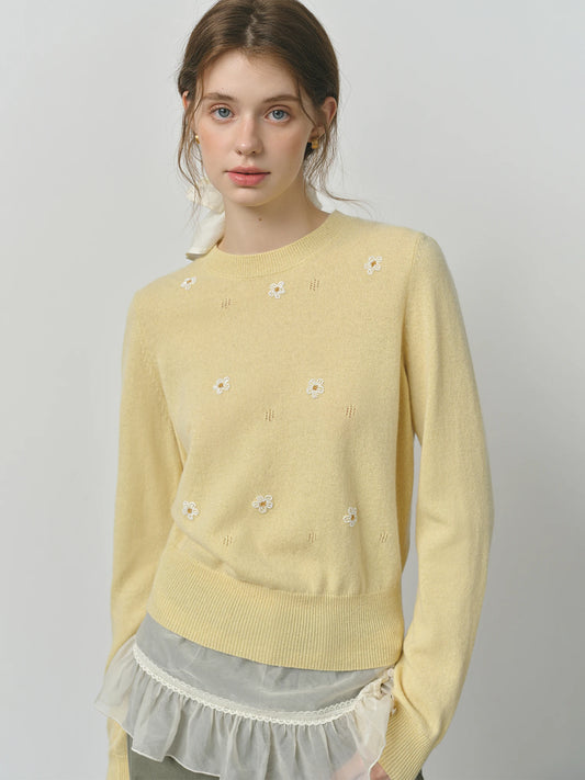 Butter Yellow Floral Embroidered Sweater