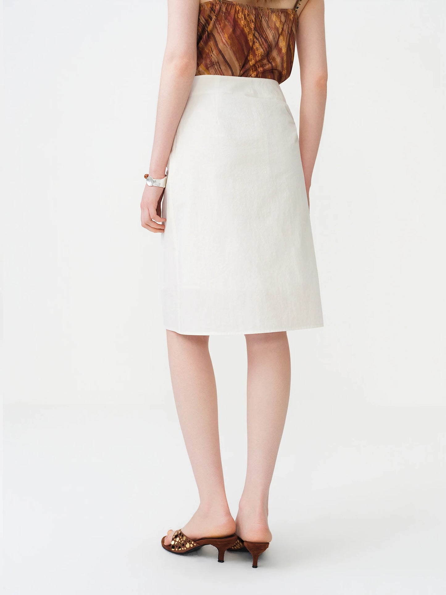 Ivory Brooch Straight Midi Skirt