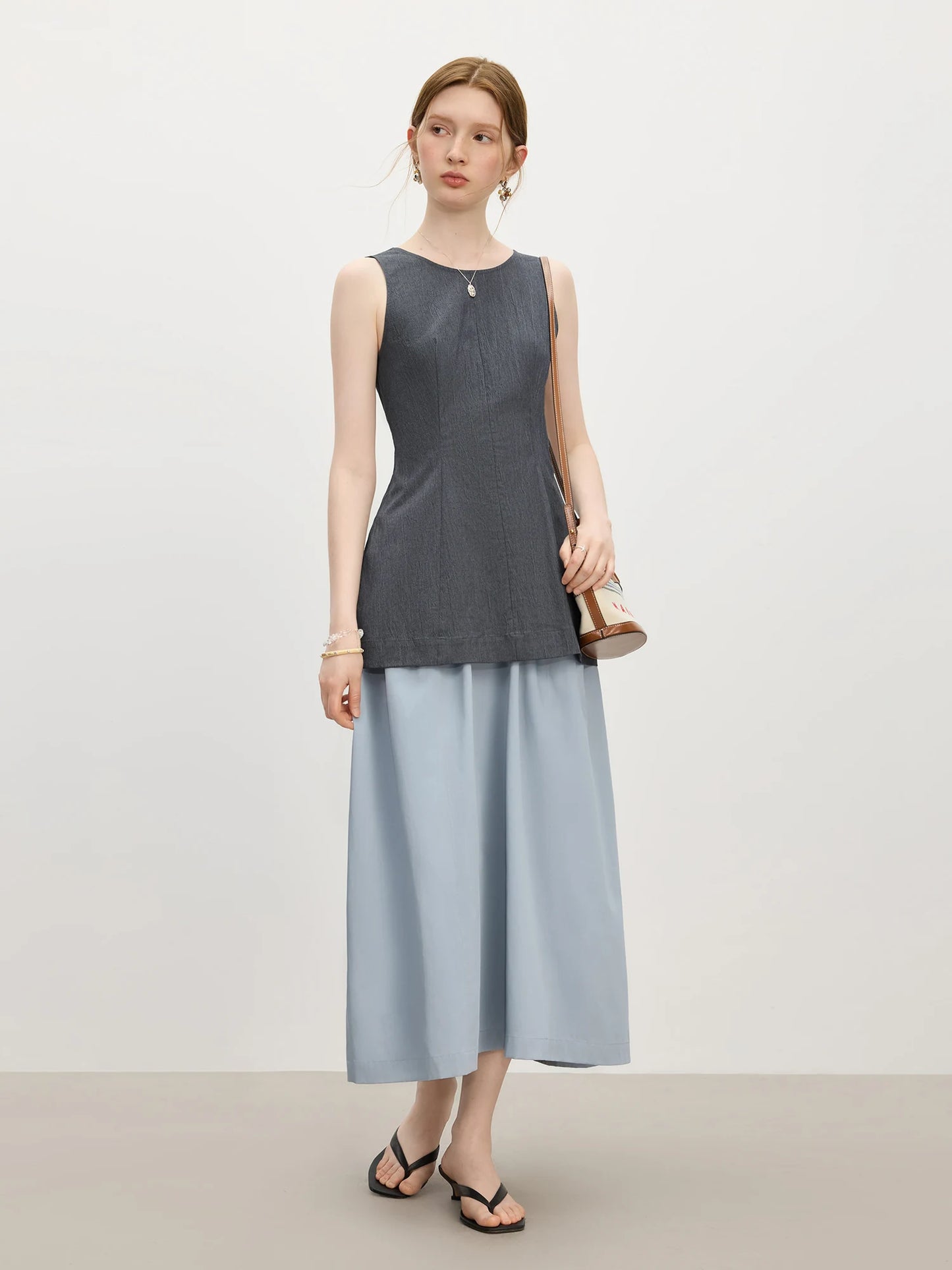 Pale Blue Flowing A-Line Maxi Skirt