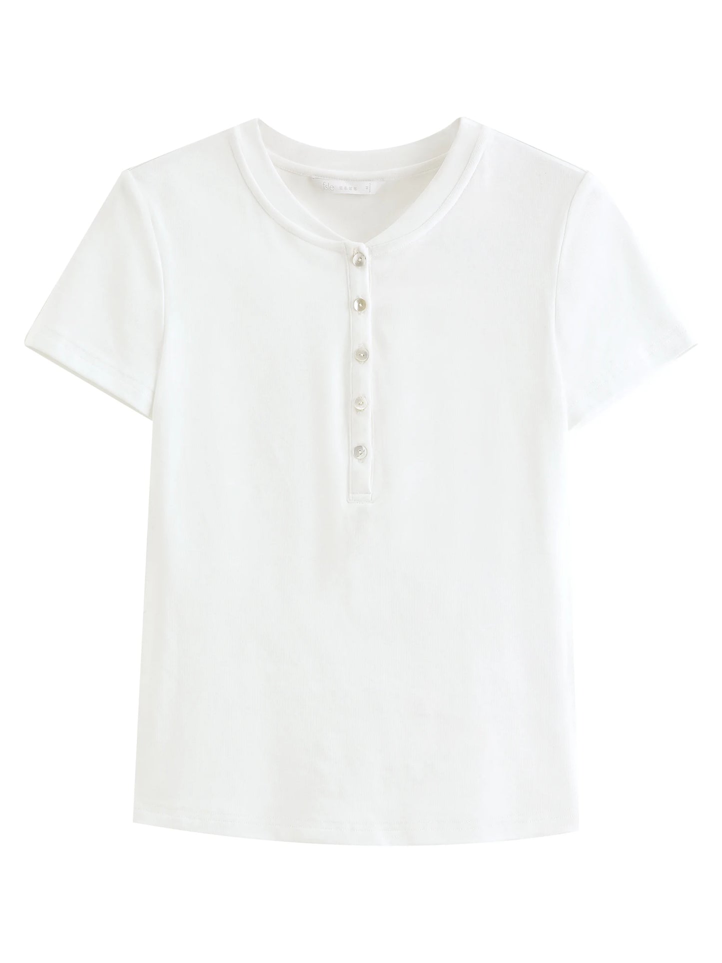 White Button Placket Lyocell Tee