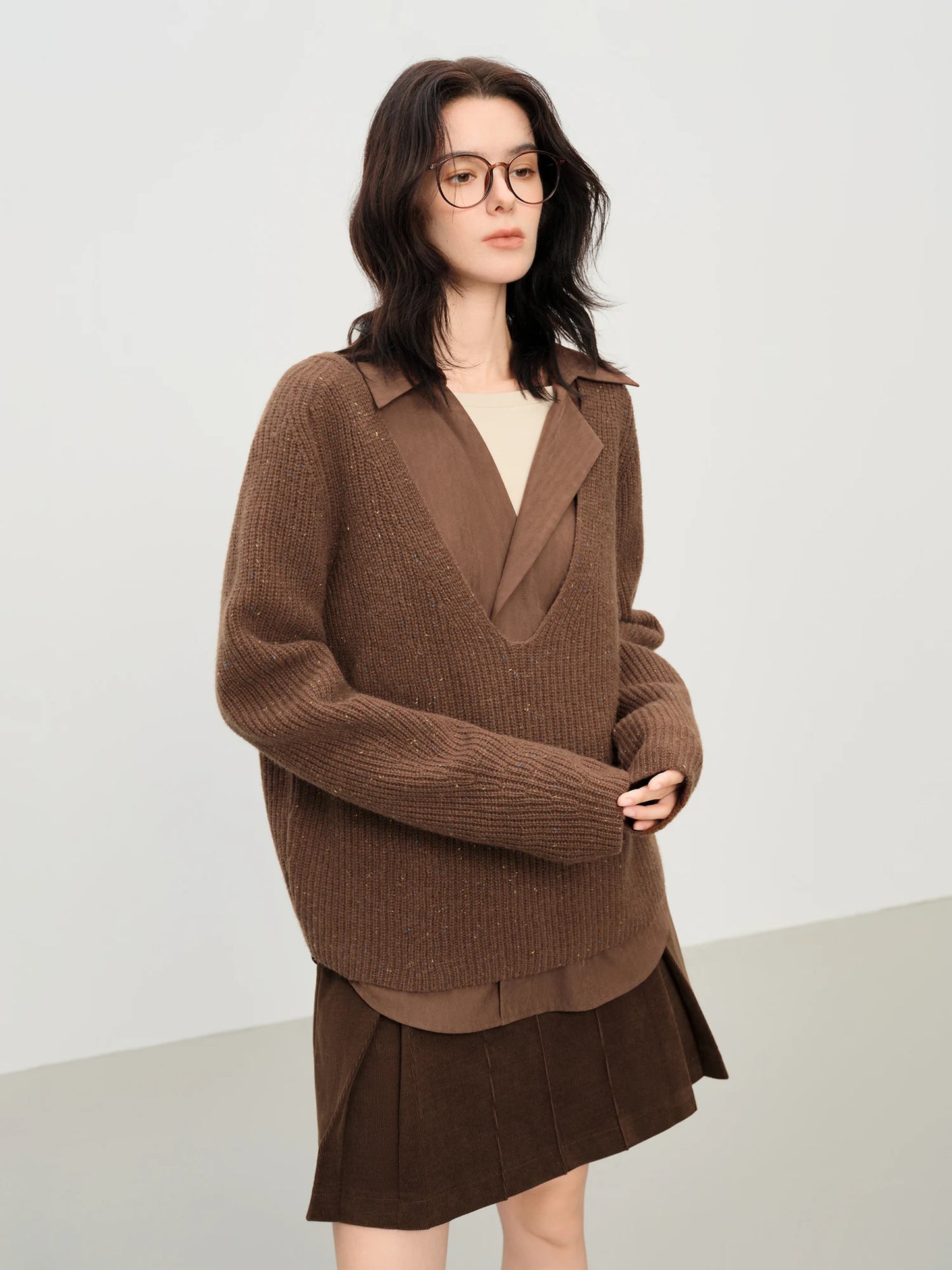 Grey Relaxed V Neck Wool Sweater