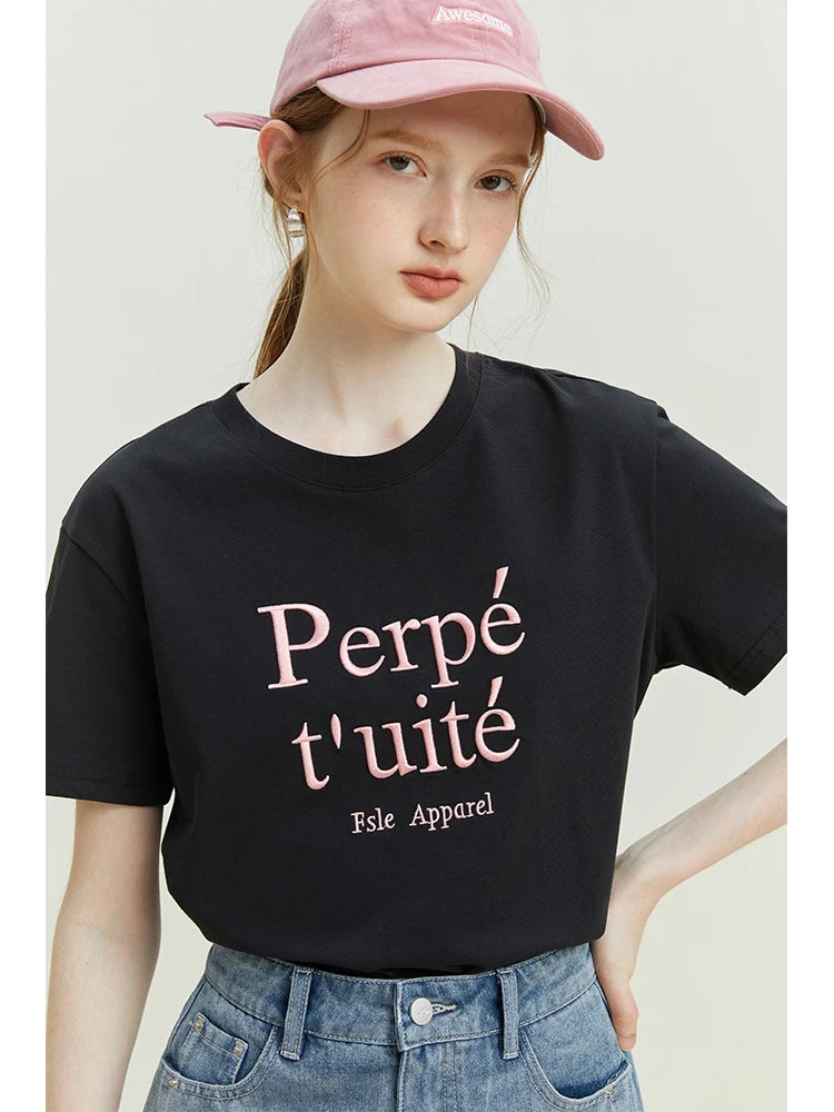 White Letter Print Cotton Tee