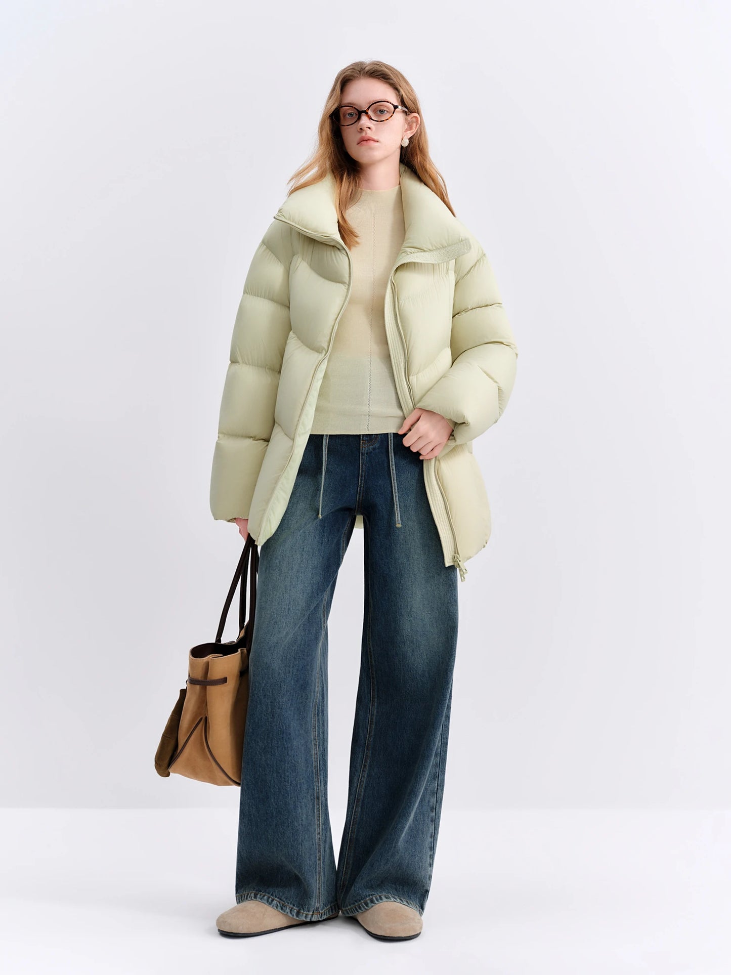 Medium Wash Drawstring Wide Leg Jeans