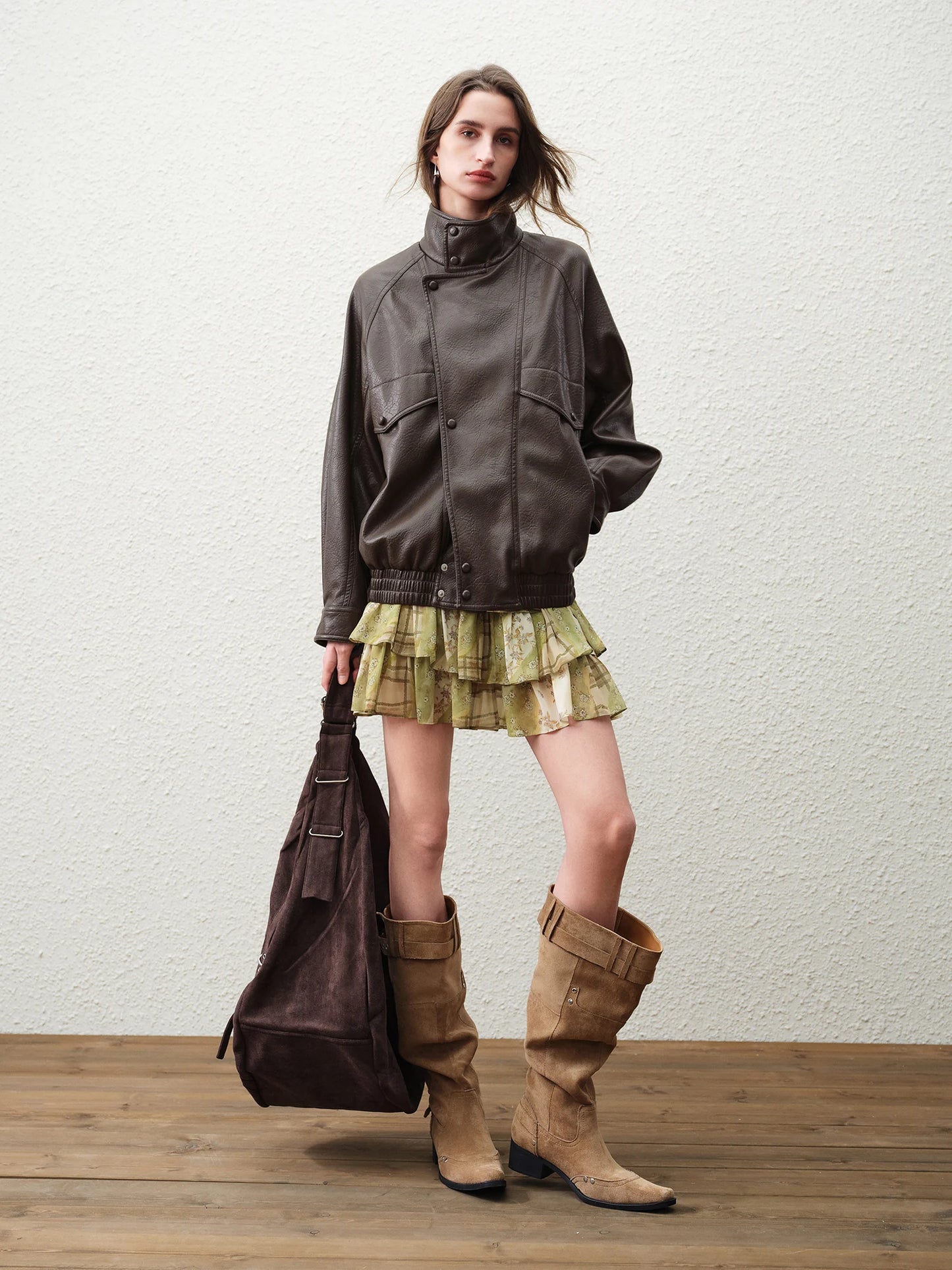 Dark Brown Oversized Leather Jacket