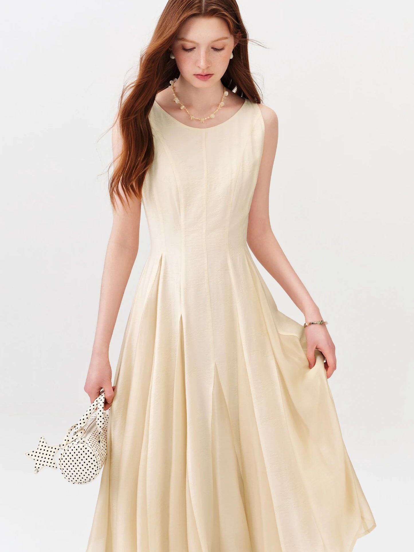 Butter Yellow Flowing A-Line Midi Dress