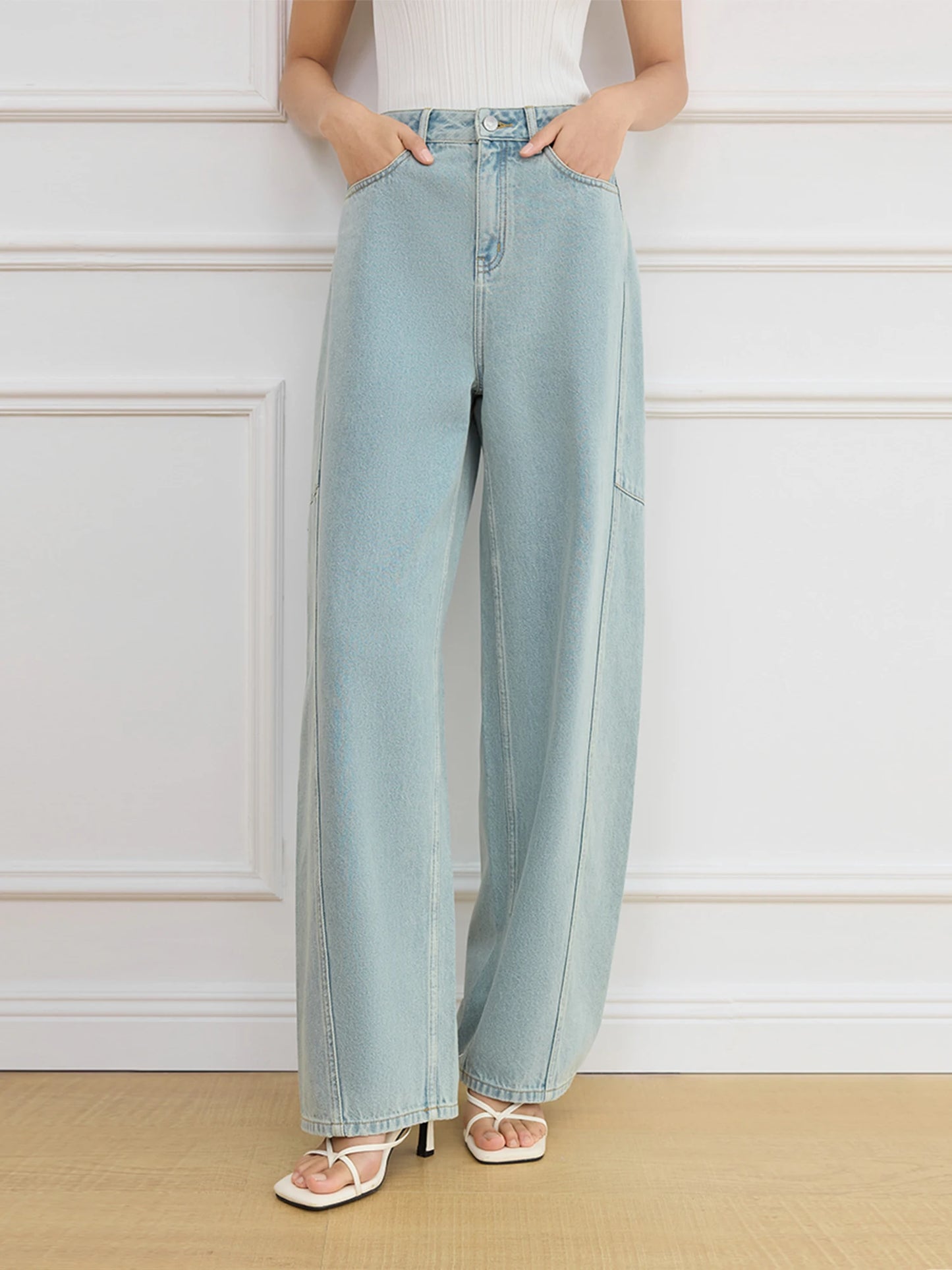 White Front Slit Wide Leg Jeans