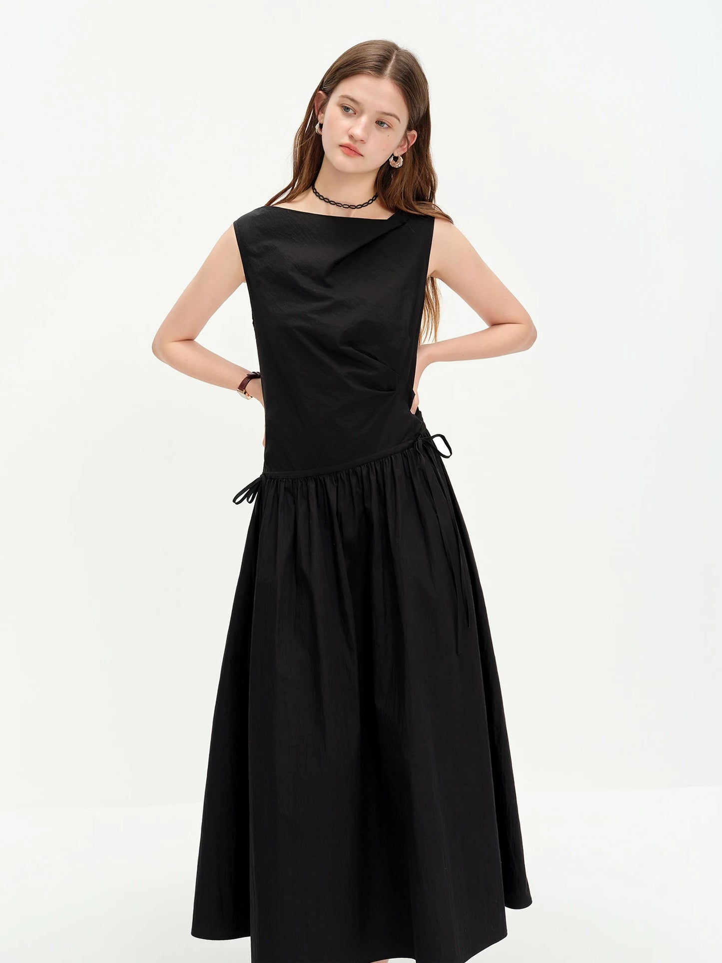 Black Draped Neck Maxi Dress