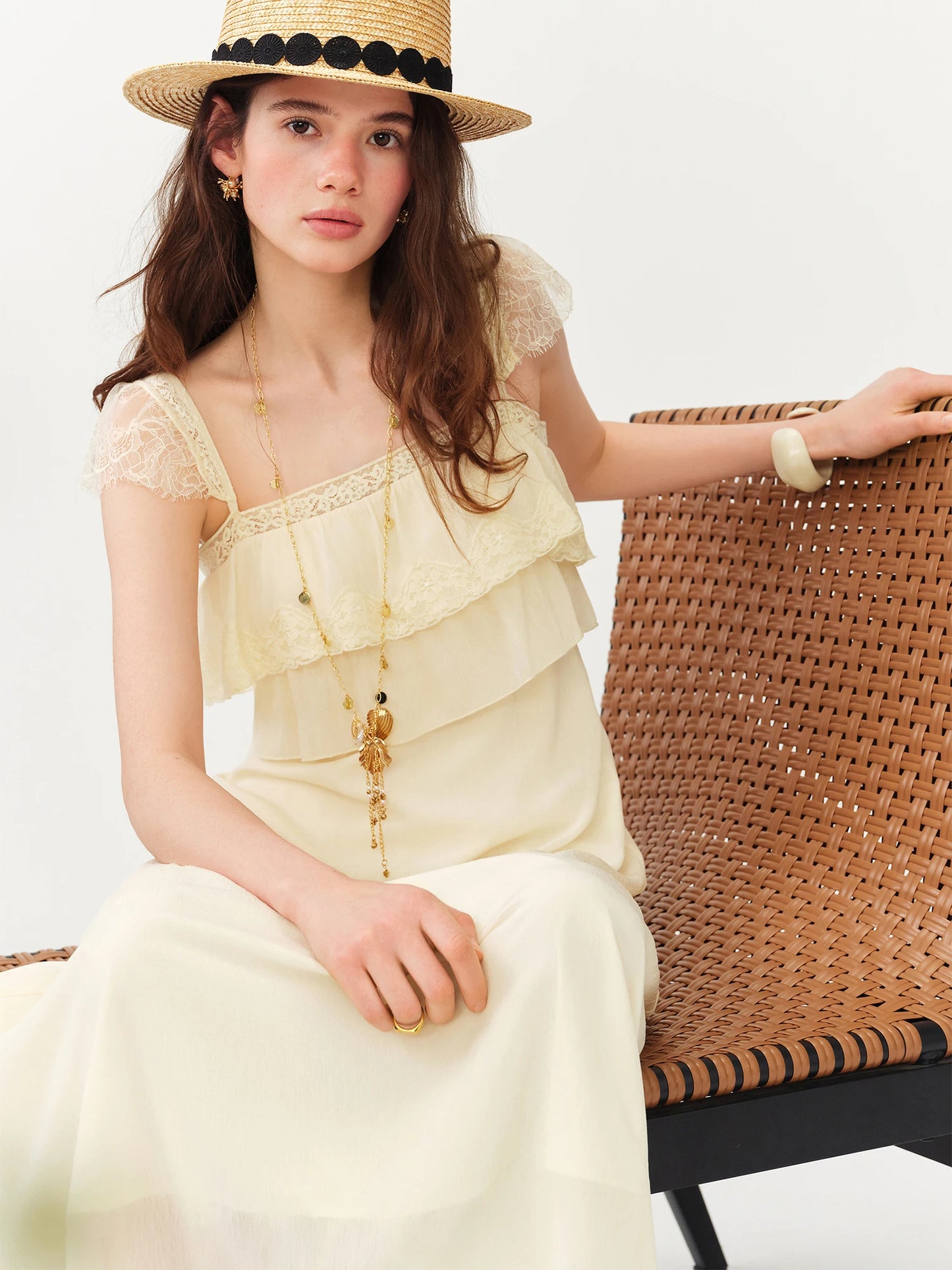 Pale Blue Ruffle Cape Maxi Dress