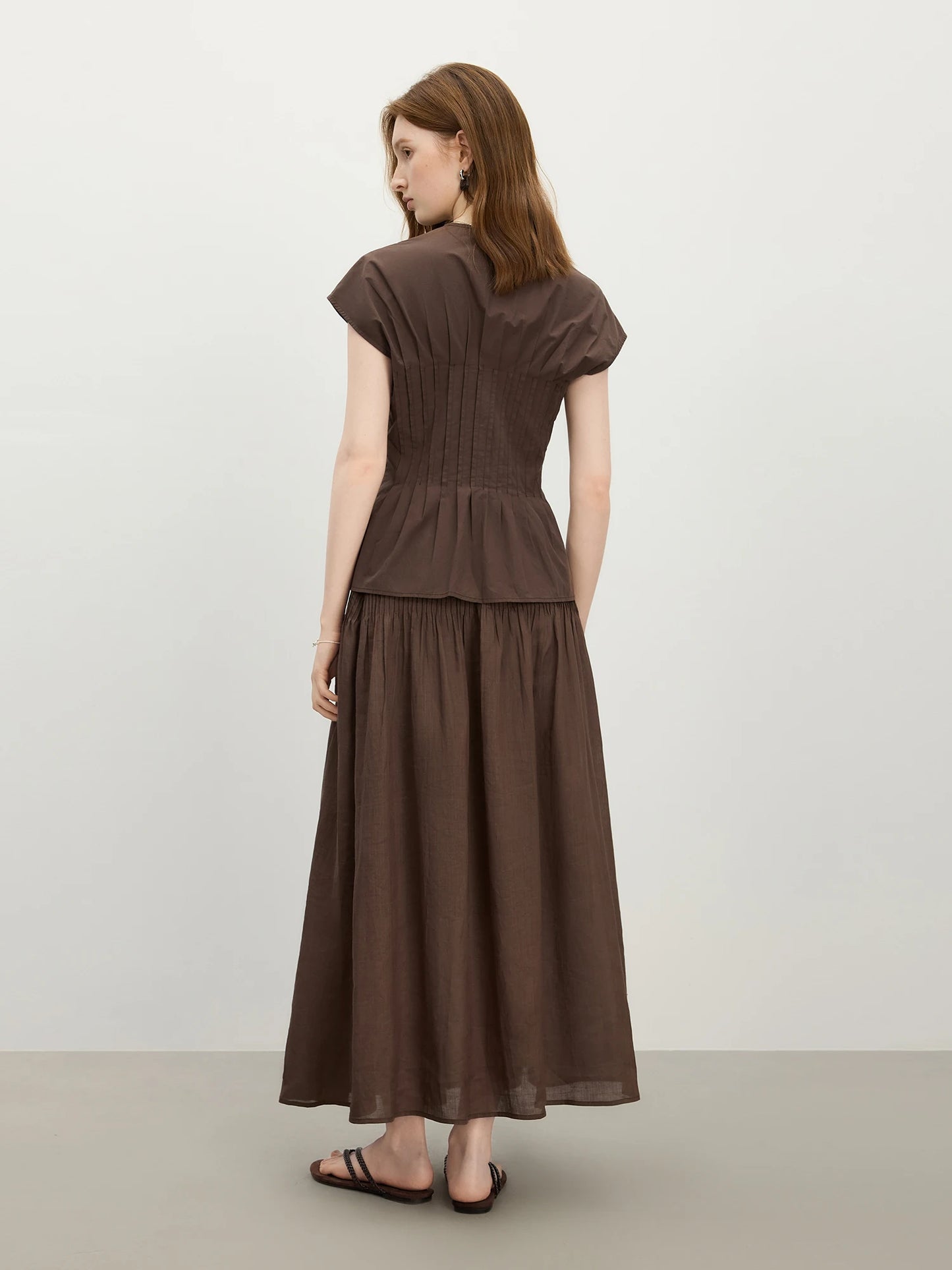 Brown Tie Waist Peplum Blouse