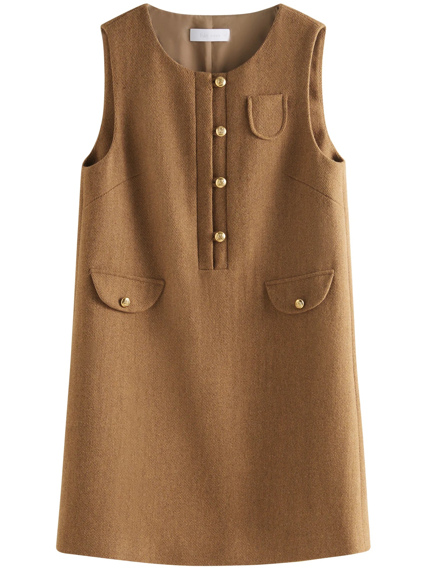 Camel Wool Button Mini Dress
