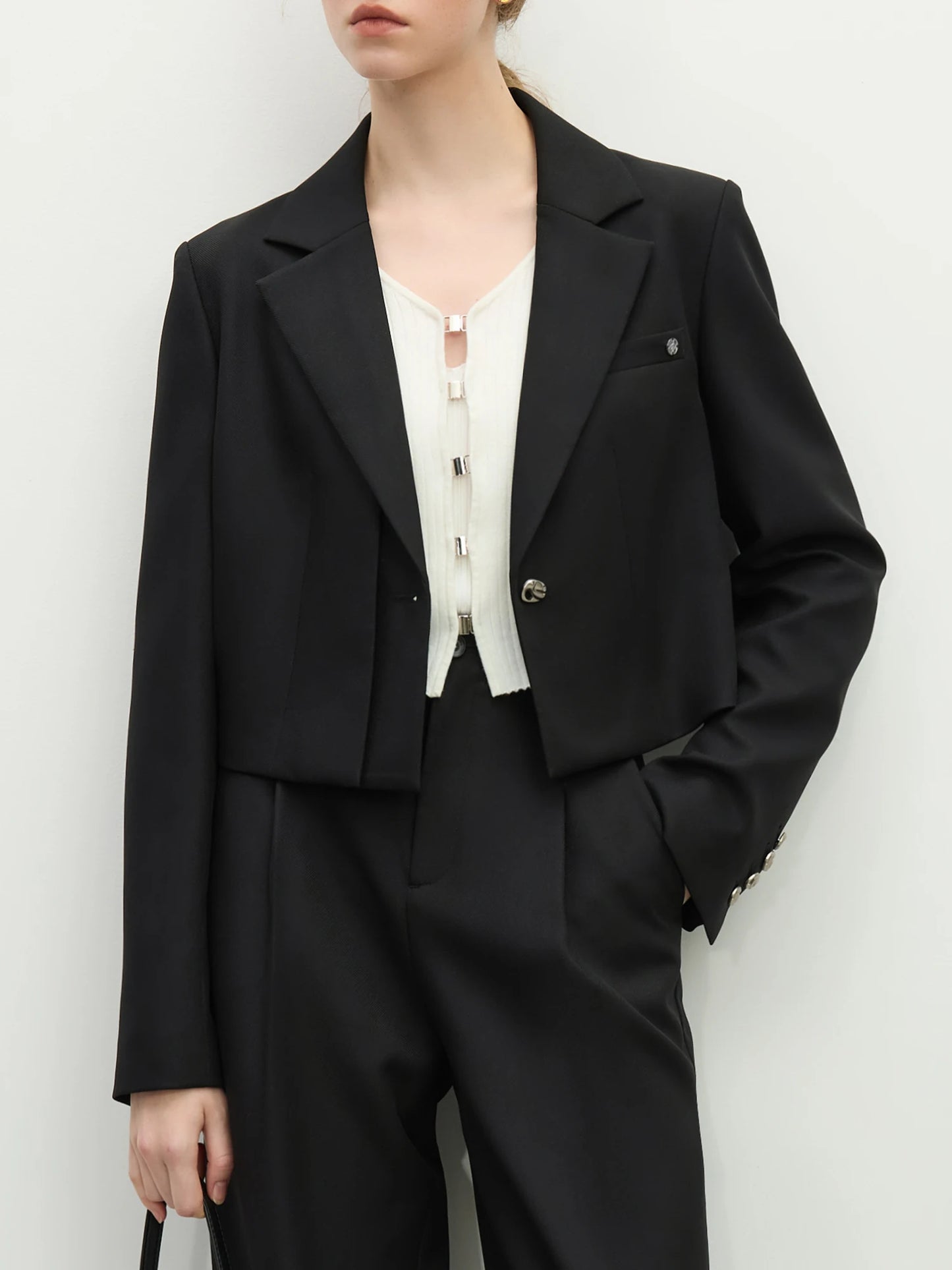 Charcoal Cropped Blazer Trouser Set