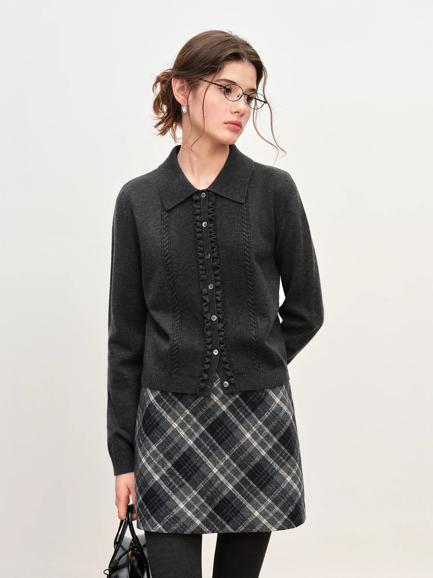 Black Embroidered Polo Knit Cardigan