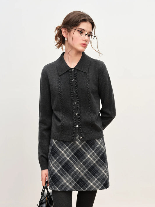 Black Embroidered Polo Knit Cardigan